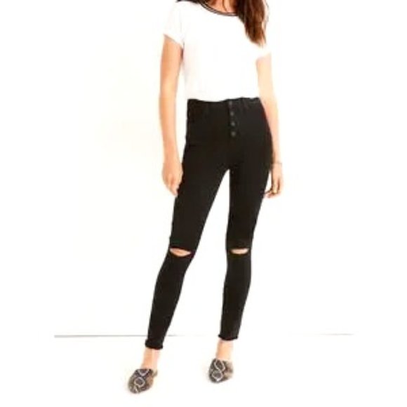 Madewell Jeans 10" High-Rise Roadtripper Skinny Boho Black Distress Sz 26P K9922 - Picture 1 of 15